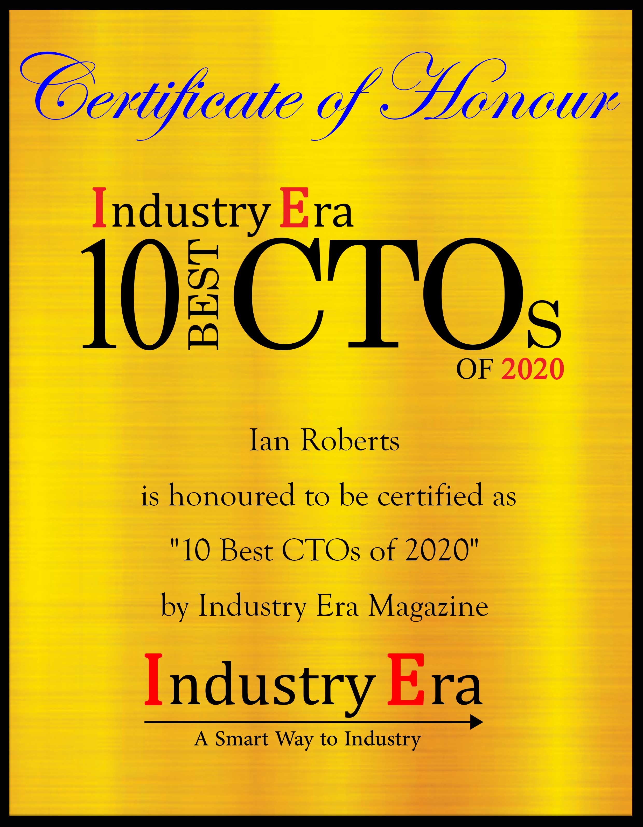 Ian Roberts CTO Buhler Certificate