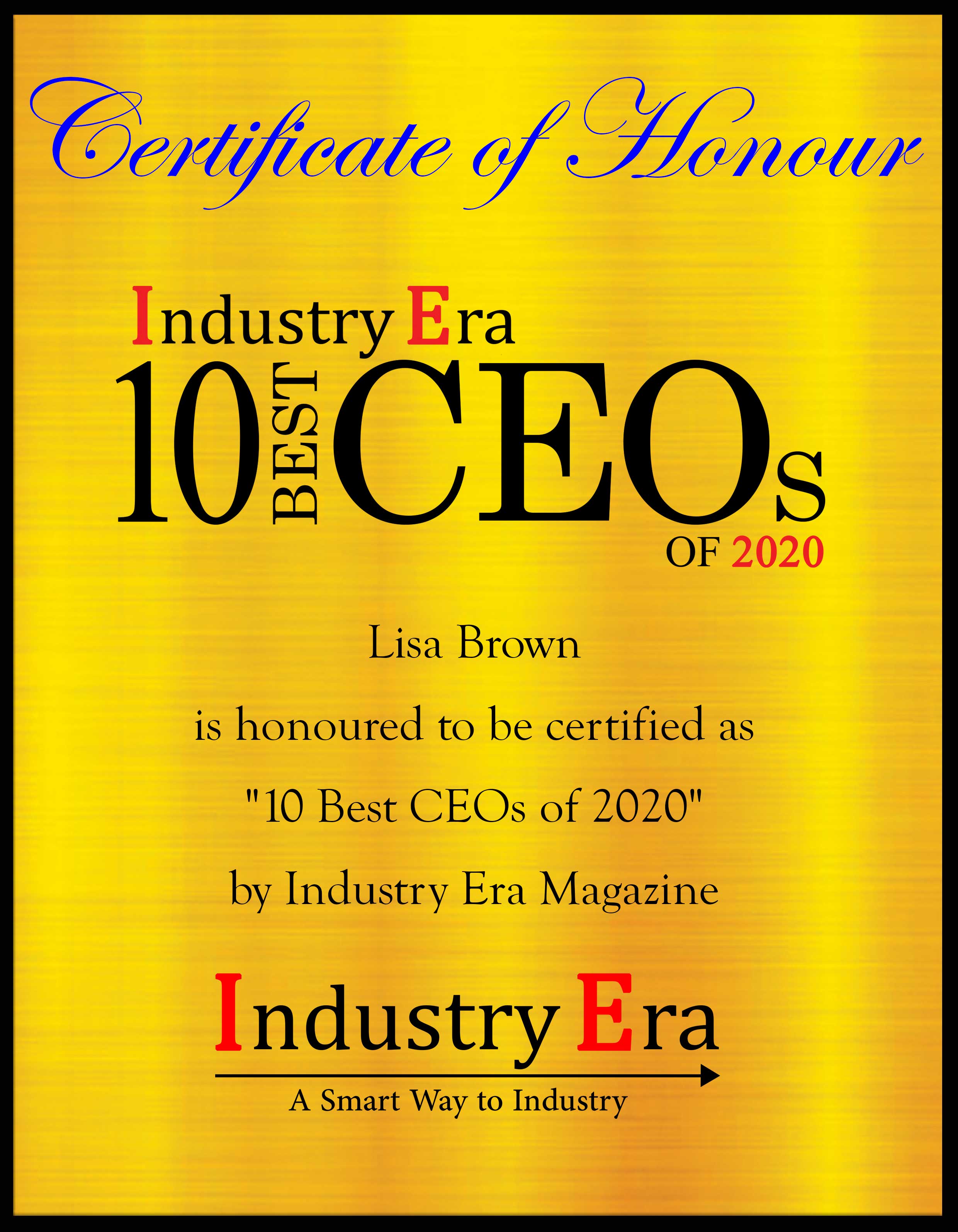 Lisa Brown, President & CEO of Dark Horse Technologies, Certificate