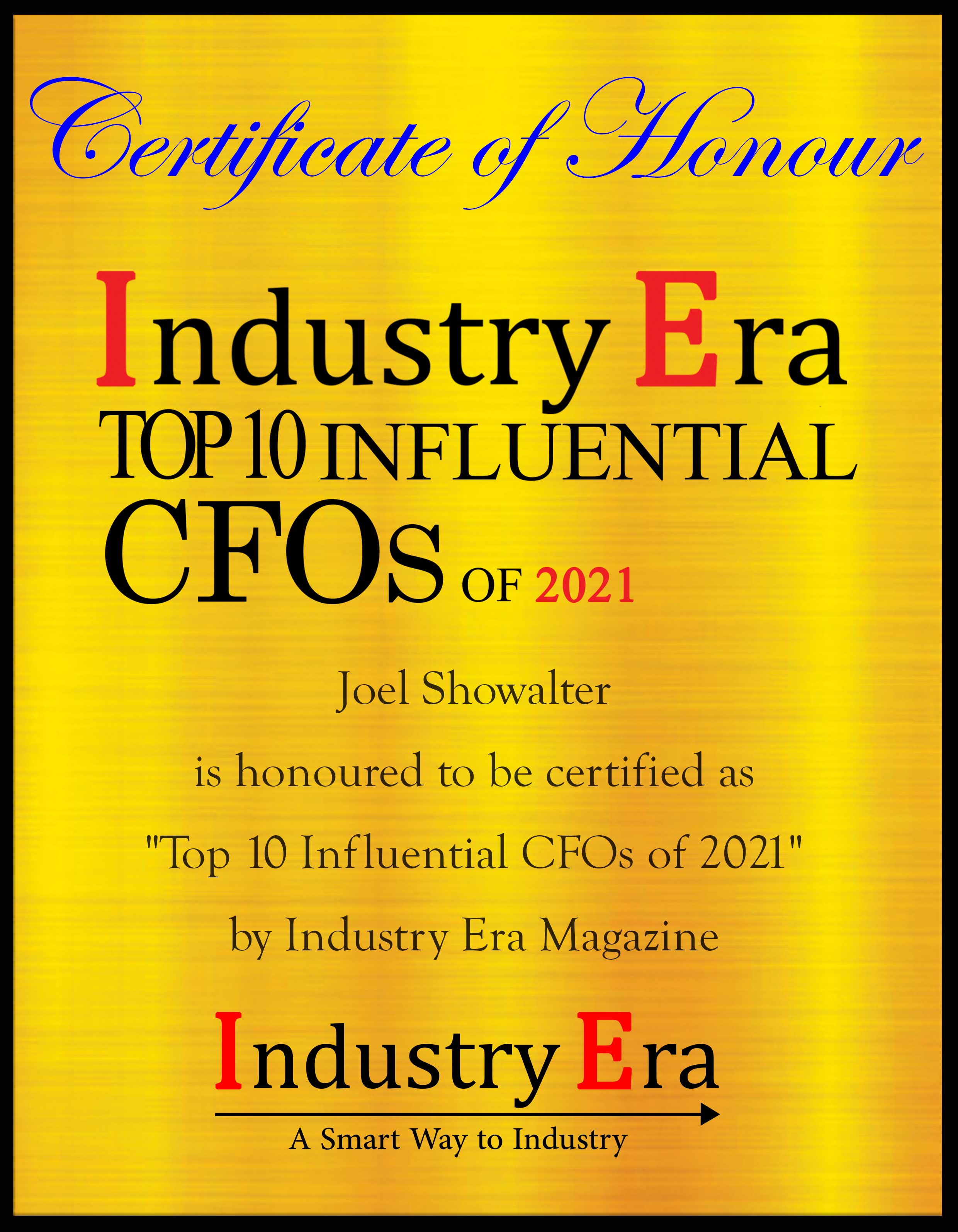 Joel Showalter CFO of JD Fields & Company, Inc., Top Influential CFOs