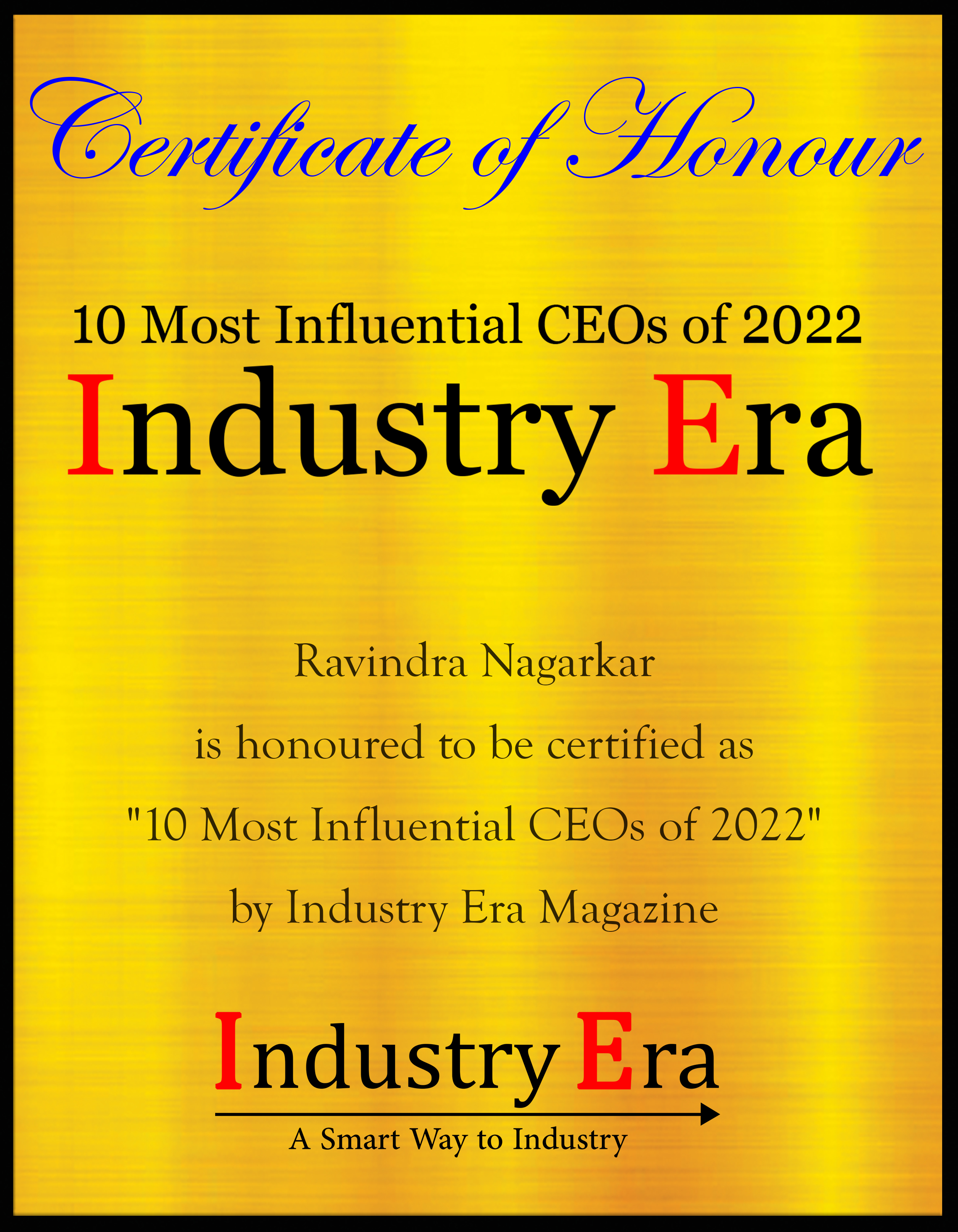 Ravindra Nagarkarn, CEO of Kalyani Technoforge Certificate