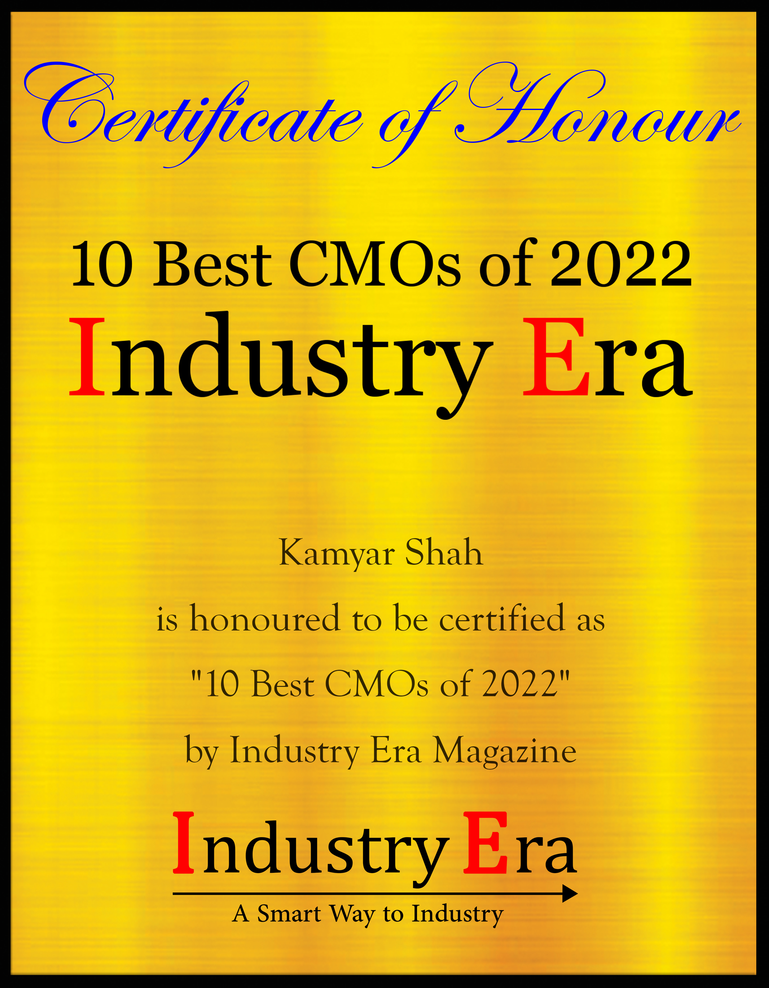 Kamyar Shah, CMO Certificate