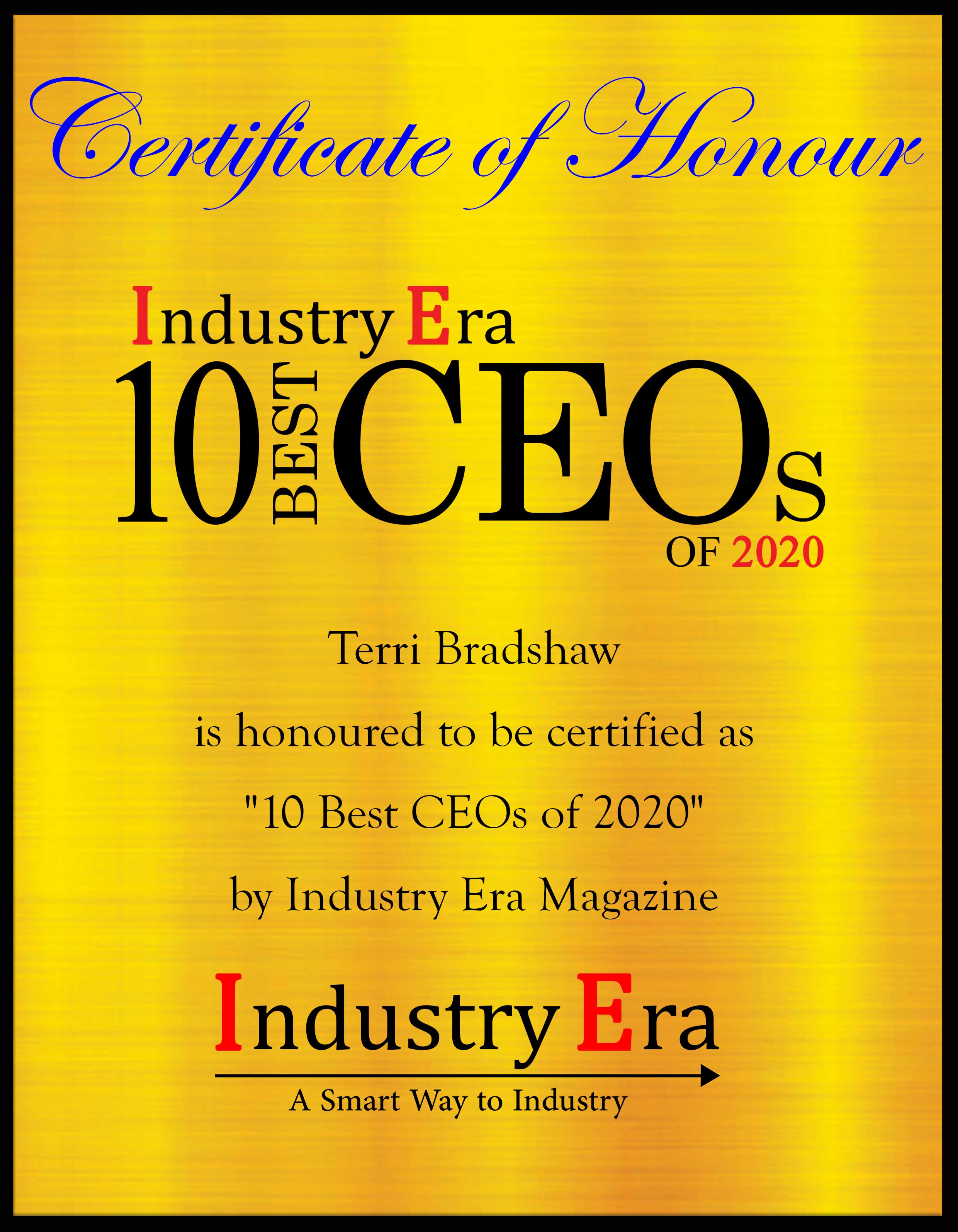 Terri Bradshaw President & CEO Kentucky Capital Development Corp Certificate