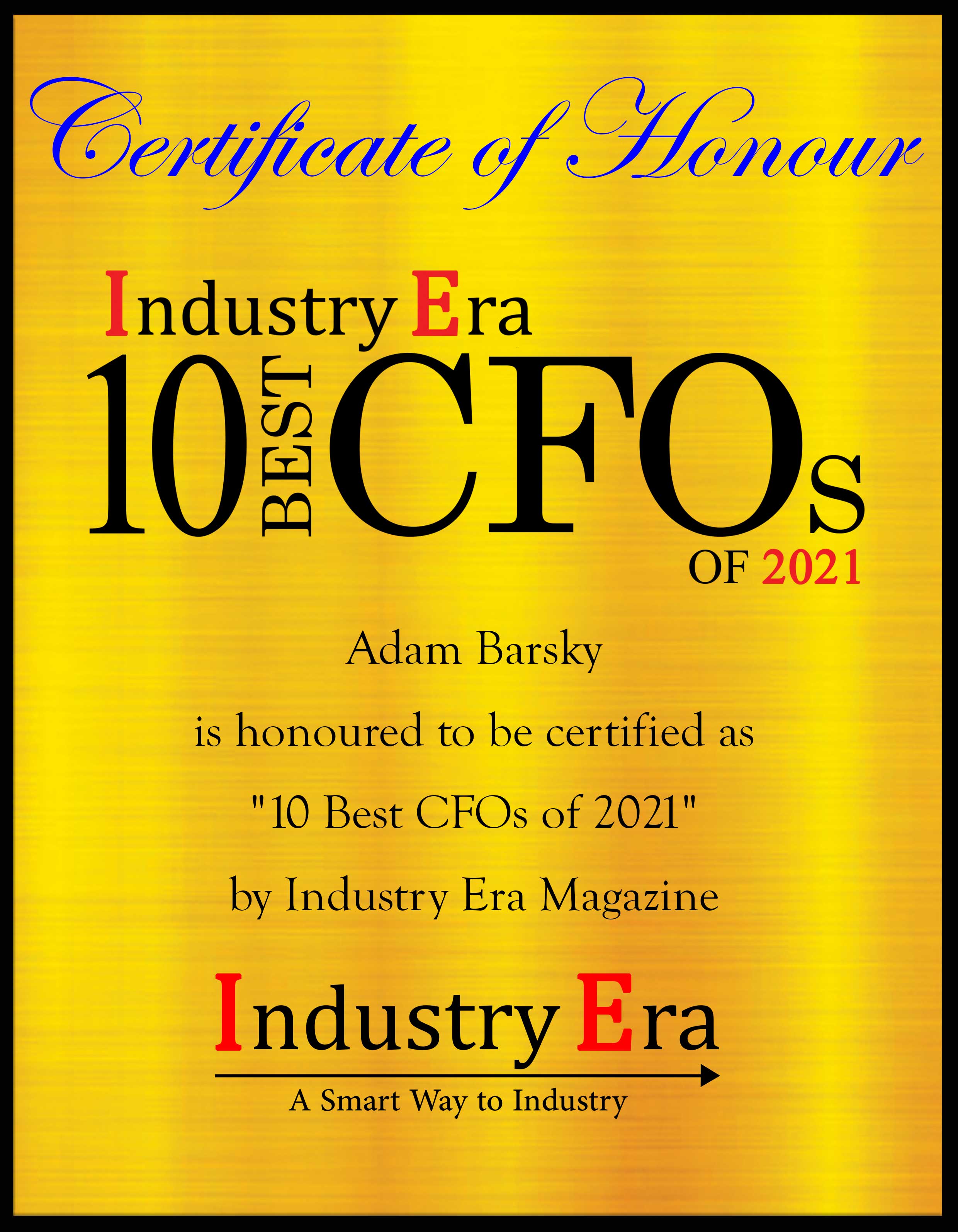 Adam Barsky, CFO of New York Power Authority Certificate