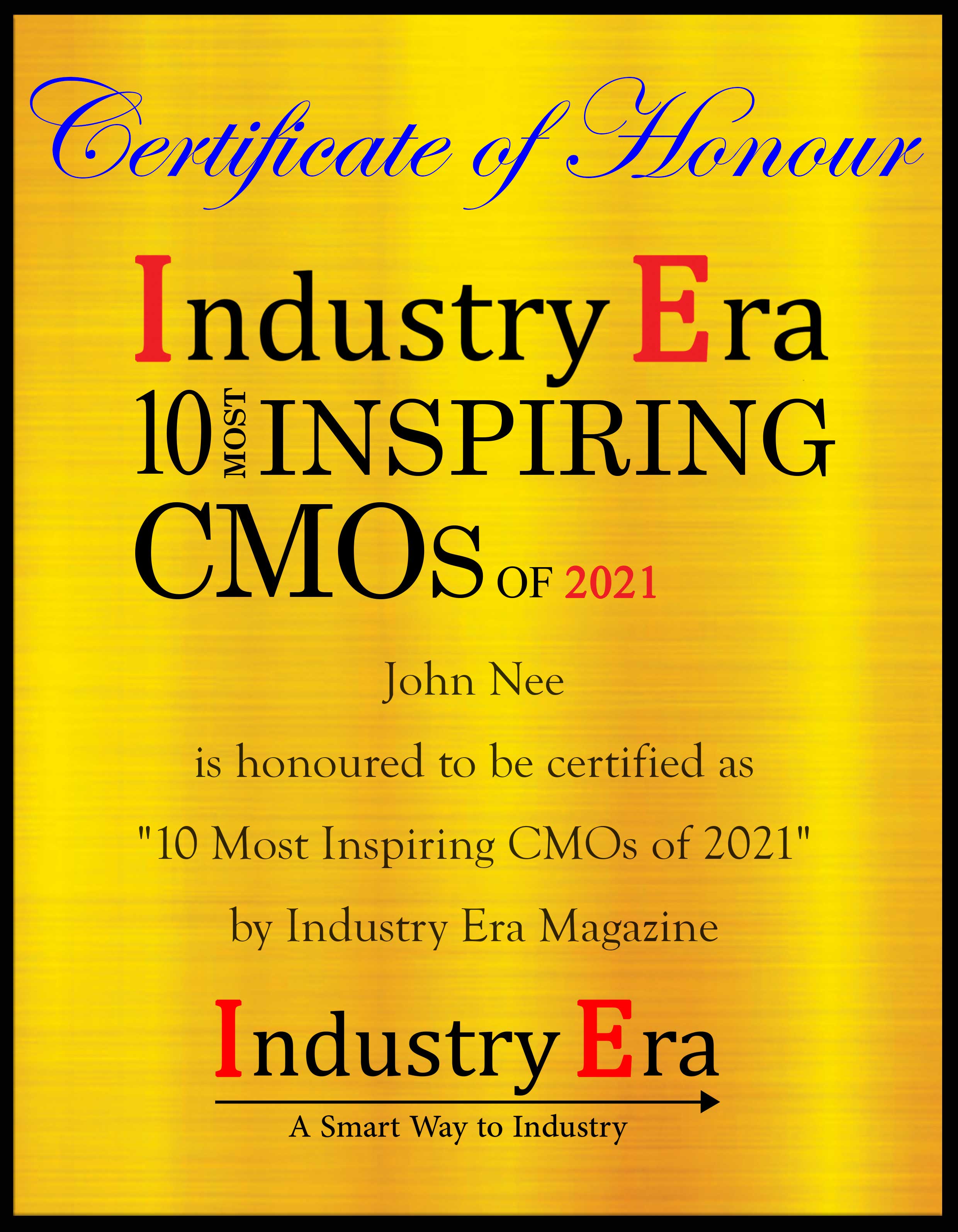 John Nee, Chief Marketing Officer of Segra Certificate