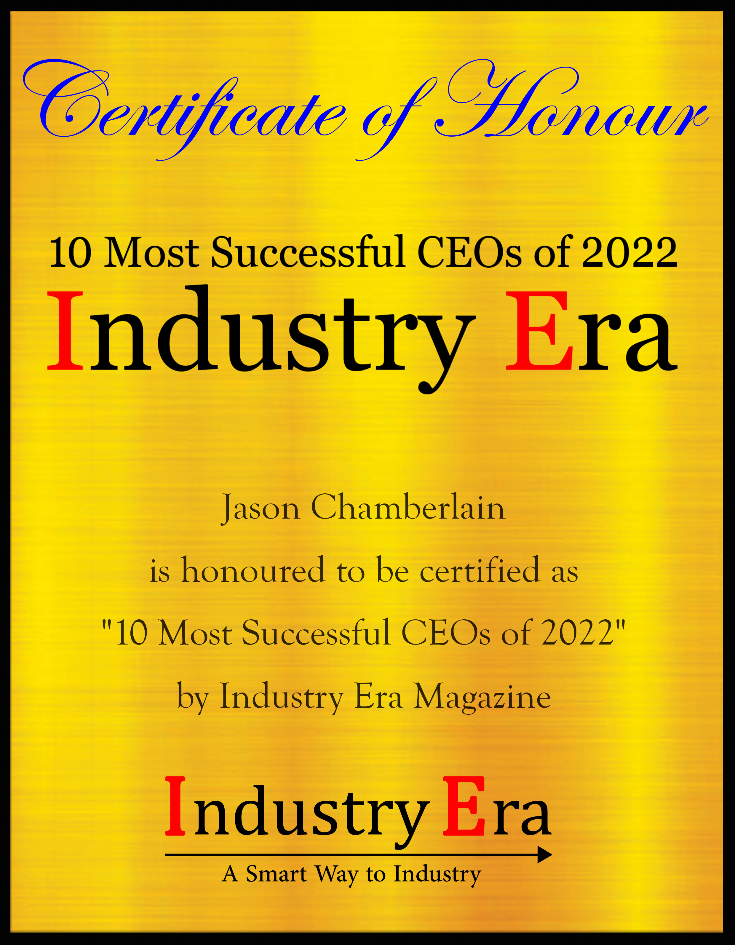 Jason Chamberlain, CEO of Tectonix Steel Certificate