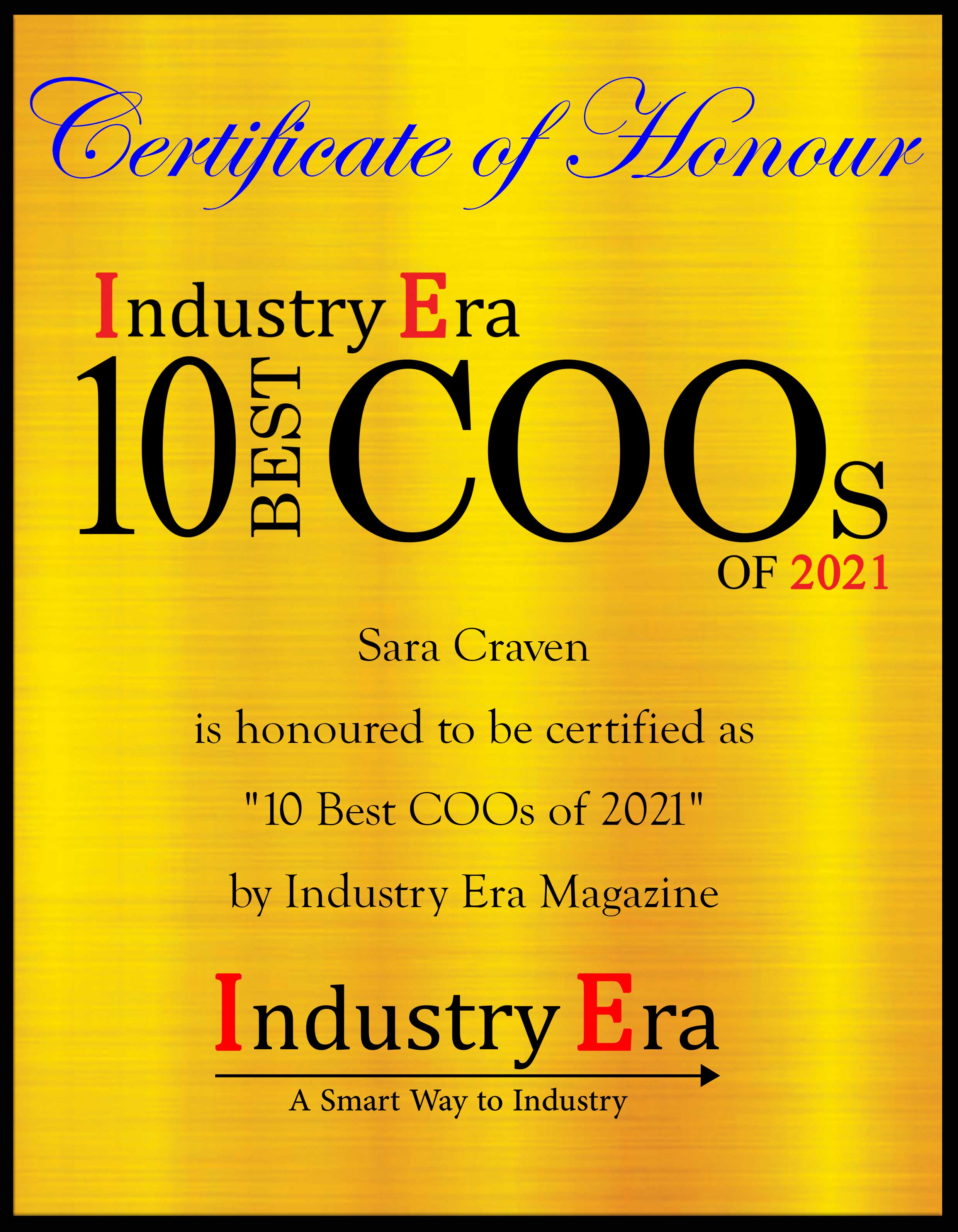 Sara Craven, Chief Operating Officer of Verifi, Inc. Certificate